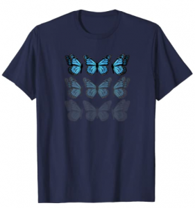 Blue Butterfly Faded 90s Graphic Cute Emoji Pattern T-Shirt
